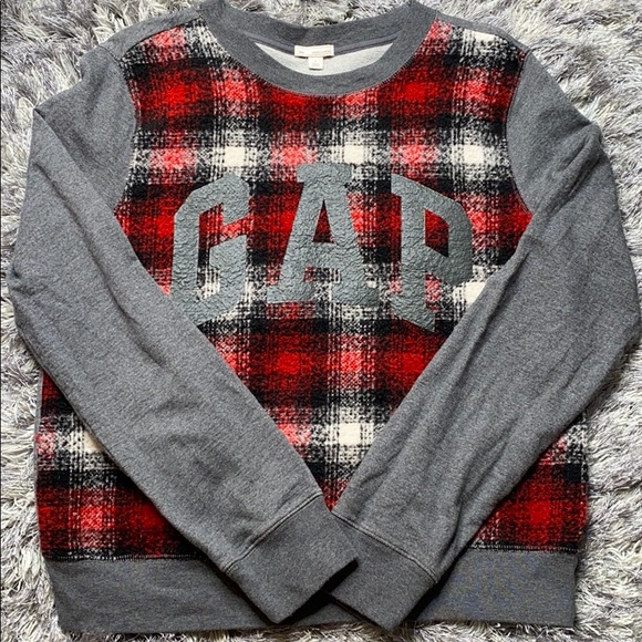 PLAID WOMENS GAP CREWNECK SWEATSHIRT - Picture 1 of 3